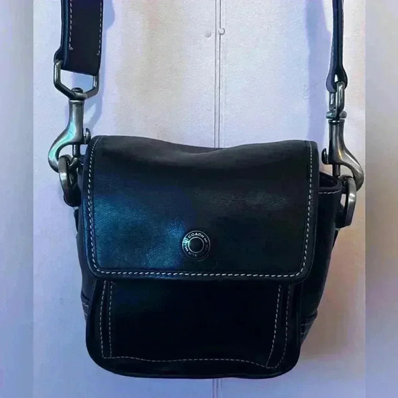 COACH CANON BLK LEATHER MESSENGER CAMERA CAMCORDER SHOULDER BAG PURSE 90's HTF - Picture 3 of 8